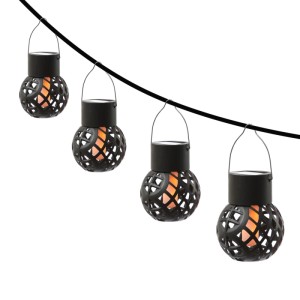 Marelida LED Solar Hängeleuchte Feuerball Garten Balkon Kugelleuchte Flammeneffekt 4St