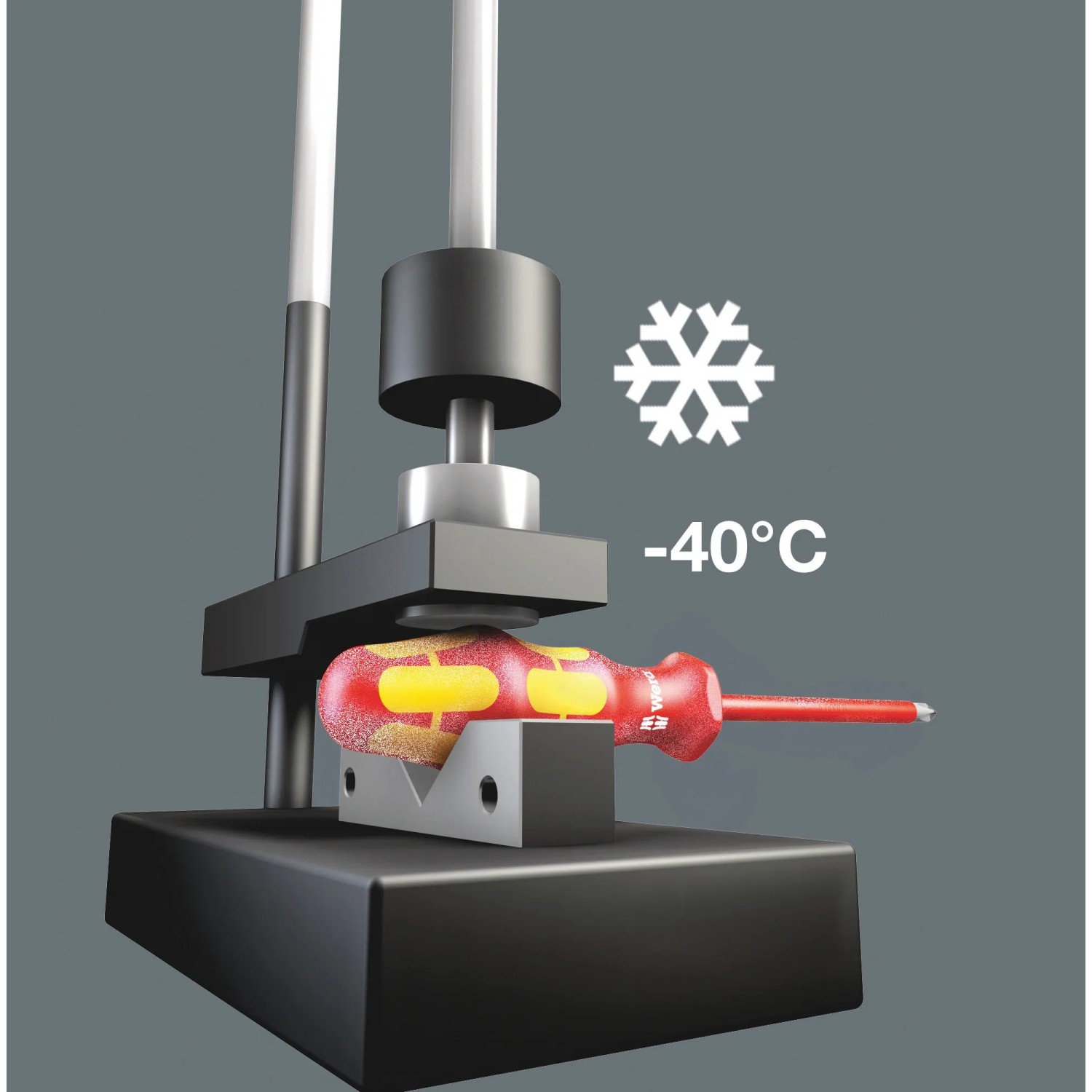 Wera isolierter Kreuzschlitz-Schraubendreher PZ1 im Kältetest bei -40°C.