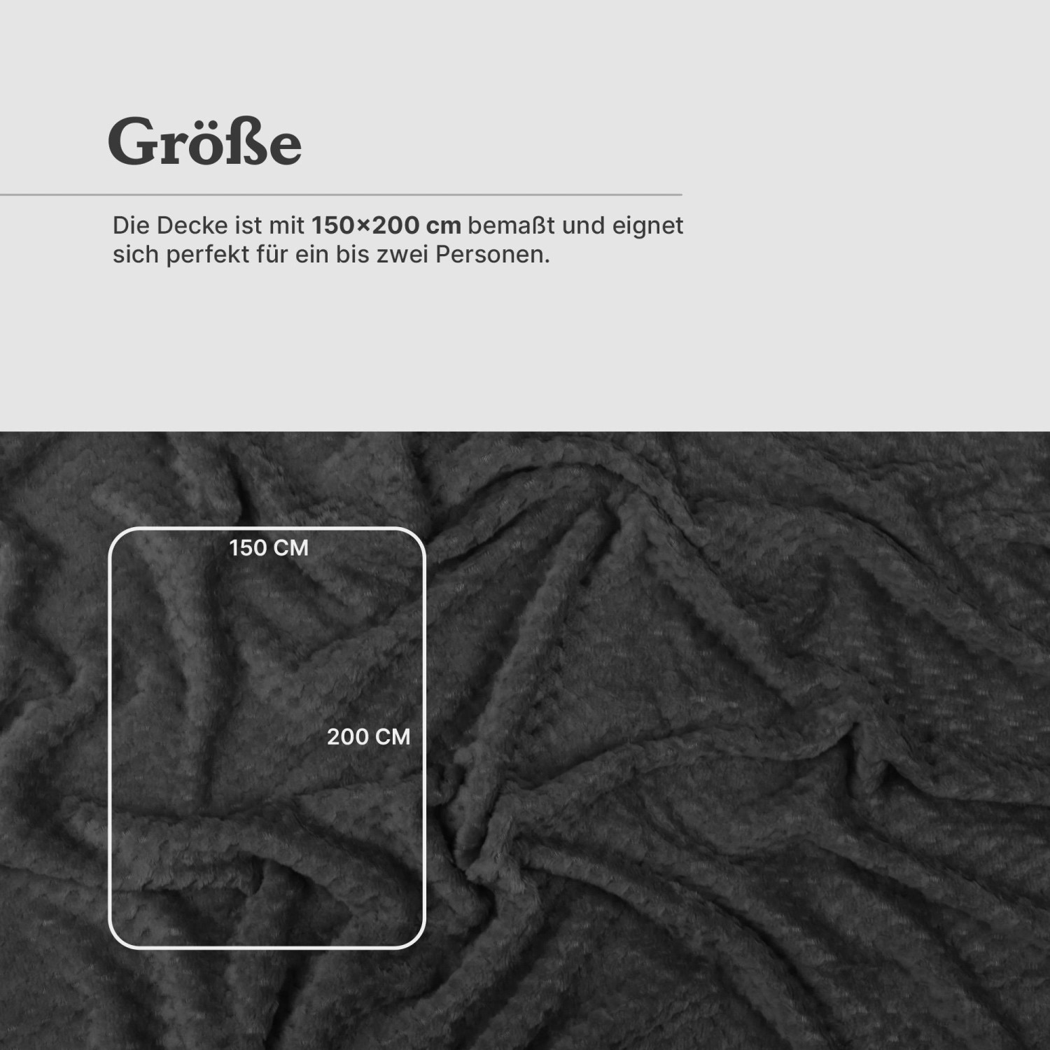 Anthrazitfarbene Bestgoodies Kuscheldecke (150x200 cm) mit Cashmere Touch und Popcorn-Muster.