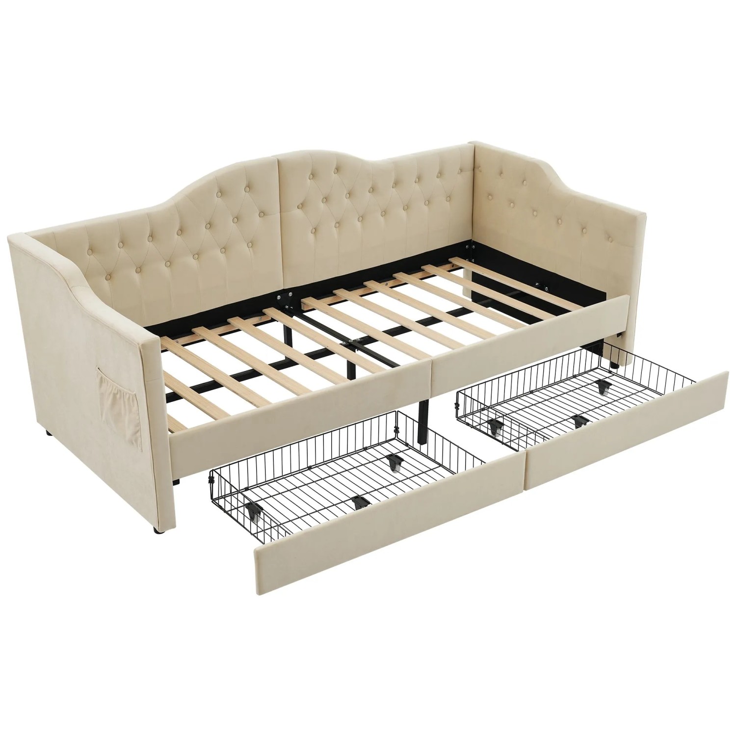 Merax Daybett 90x200cm USB-C Schubladen Beige Samt