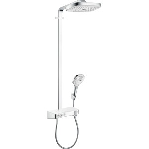 Hansgrohe Raindance Brauseset mit Kopf- und Handbrause, weiß/chrom. Duschsystem mit Thermostat.