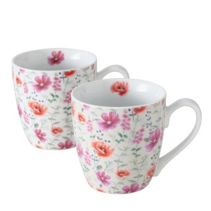 Zwei Jumbobecher Melina von Boltze mit Blumenmuster, 14x10 cm, aus Porzellan.