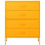 Senfgelbe vidaXL Kommode aus Stahl mit 4 Schubladen. Ideal als Sideboard oder Stauraum.