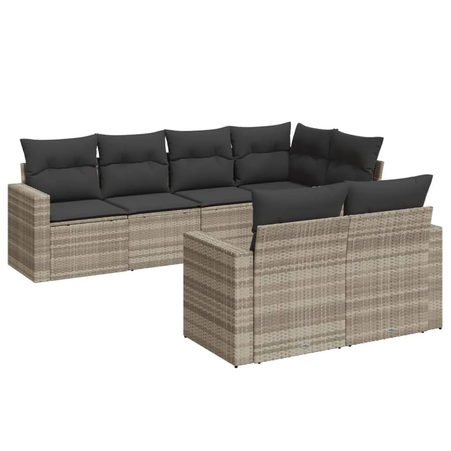 vidaXL 7-Tlg Garten-Sofagarnitur mit Kissen Hellgrau Poly Rattan 3251549
