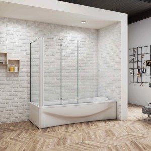 AICA Badewanneaufsatz, 130x140cm, weiß, 3-teilig mit 70cm Seitenwand aus 6mm ESG Glas.