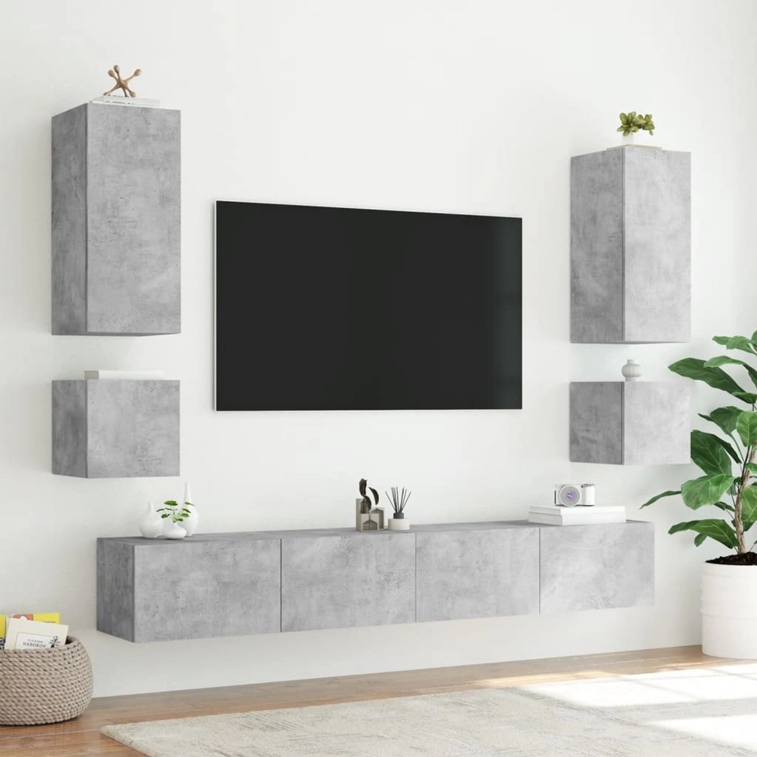 VidaXL TV-Wandschrank in Betongrau mit LED-Beleuchtung, modernes Wohnzimmer-Set.