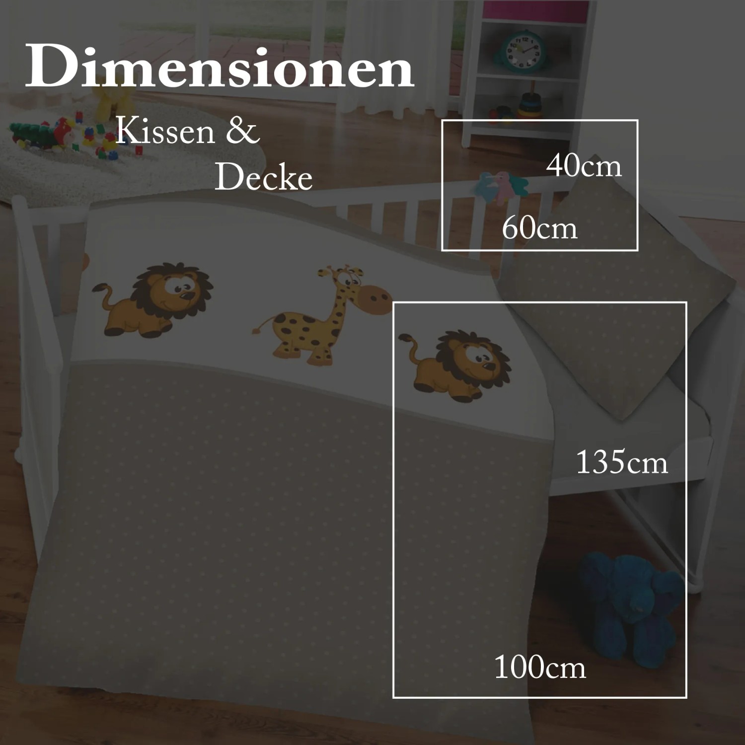 Bestlivings Kinderbettwäsche mit Löwe und Giraffe, 100x135 cm & 40x60 cm. Bettwäsche-Set für Babys.