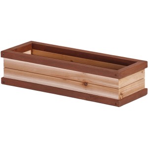 Holz Blumenkasten für Gartenspielhaus, braune Umrandung, helle Holzfüllung.