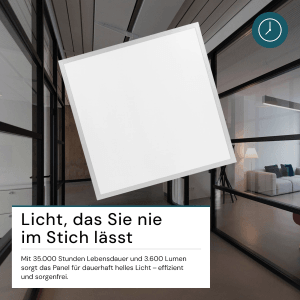 Quadratisches LUXULA LED Panel 62x62 cm, kaltweiß, für Büro- und Rasterdecken.