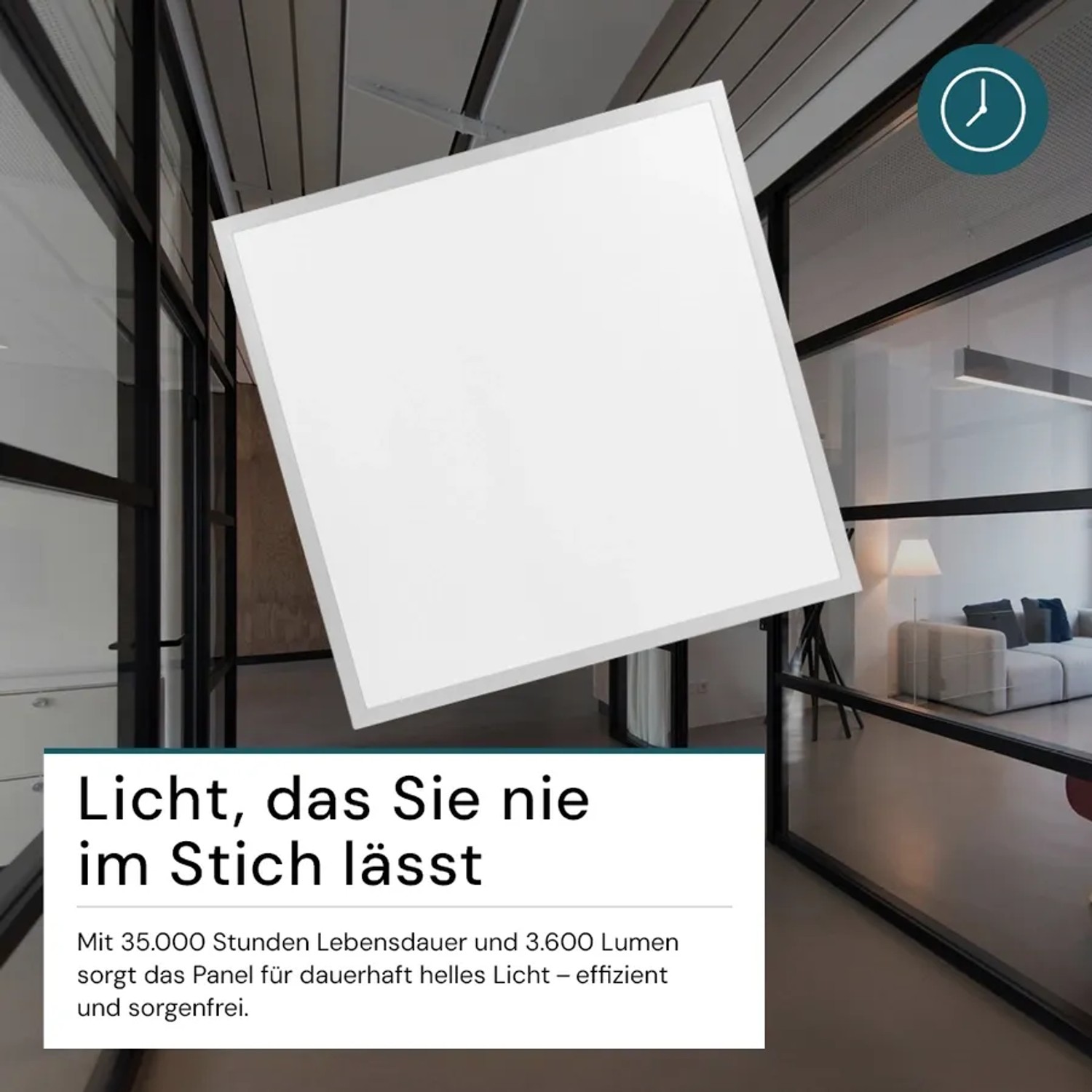 Quadratisches LUXULA LED Panel 62x62 cm, kaltweiß, für Büro- und Rasterdecken.