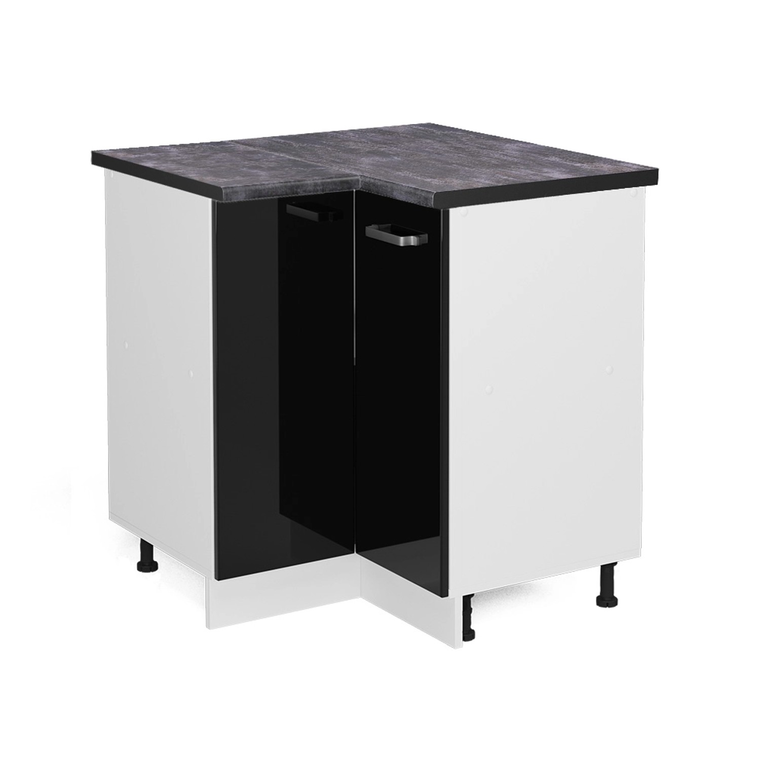 Vicco Eckunterschrank R-Line Schwarz Hochglanz/Weiß 76 cm AP Anthrazit