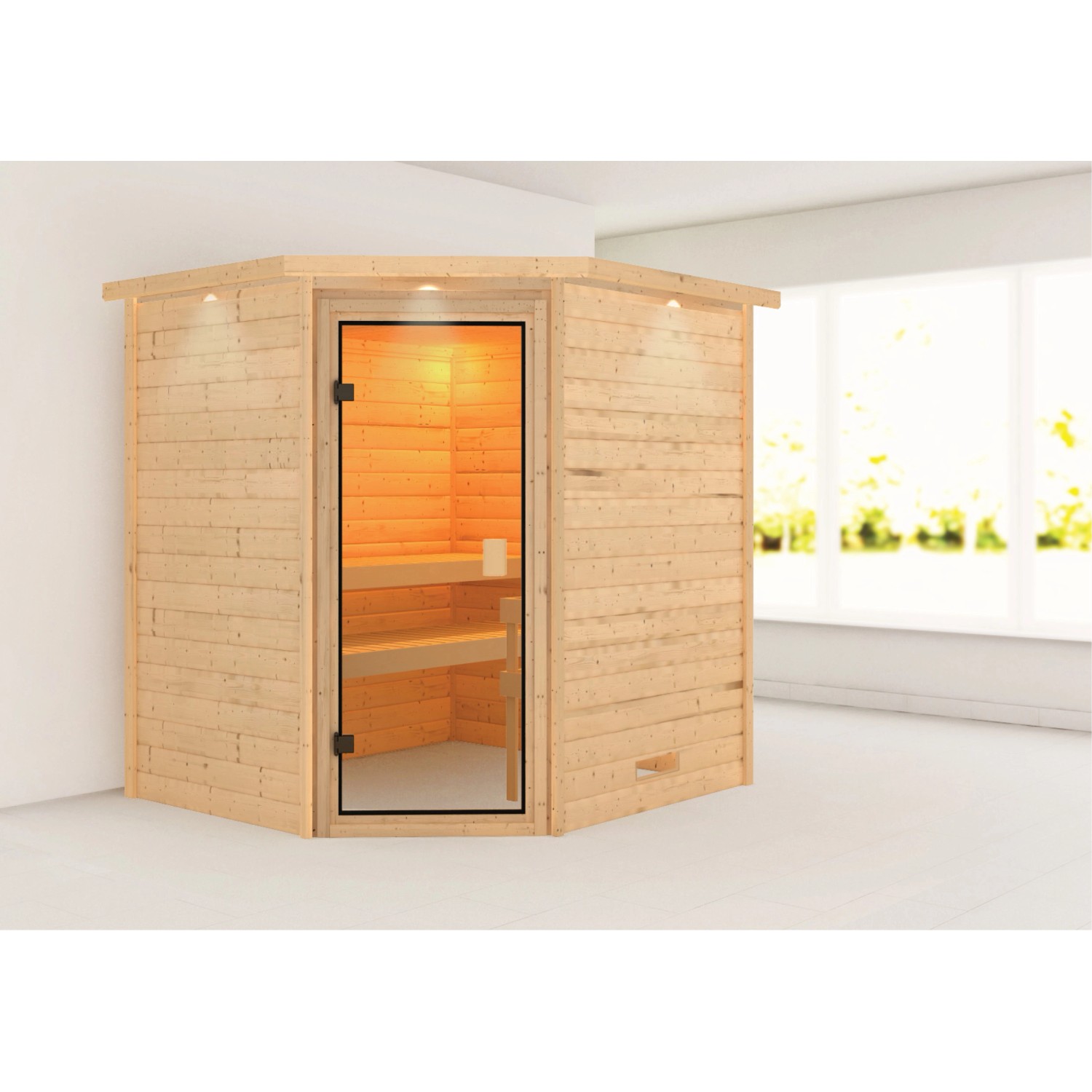 Karibu Sauna Mia LED-Dachkranz Natur