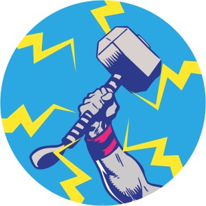 Komar Fototapete: Thors Hammer im Pop Art Design, selbstklebend, Durchmesser 125cm.