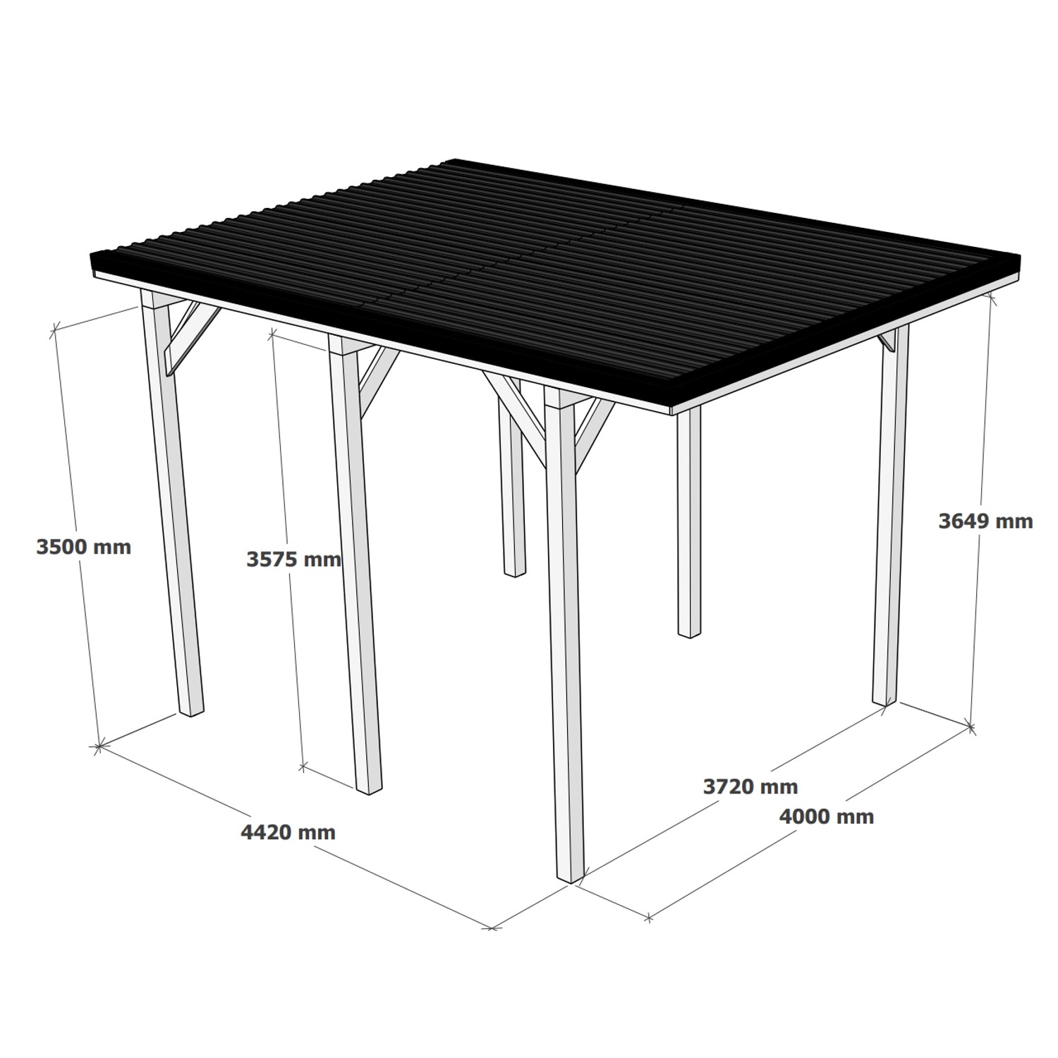 Holzbrüder Camping-Carport Ralf mit rotem Blechdach, imprägniert, Maße: 400 x 600 cm.