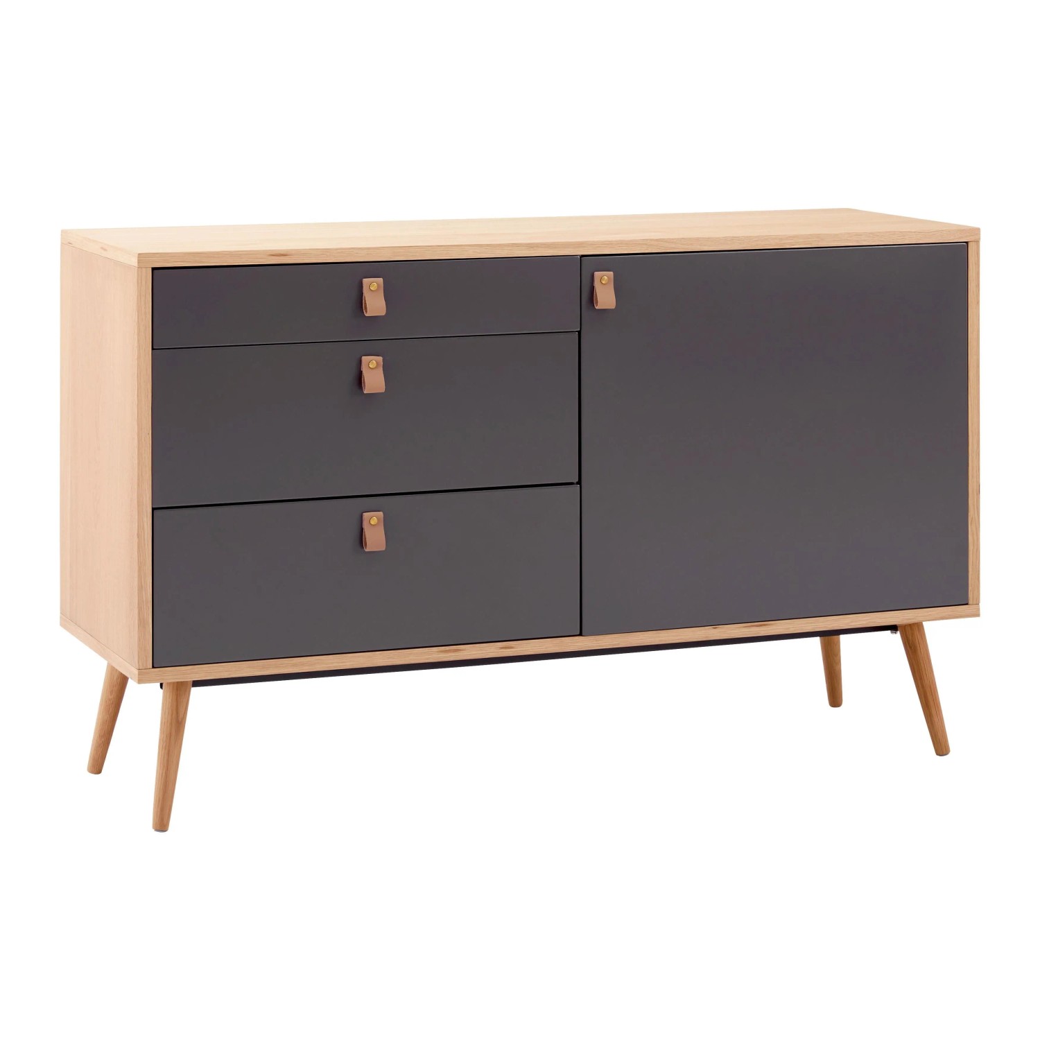 Bessagi Home Sideboard Lena Grau/Natur Echtholz