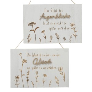 Boltze Home Deko-Schild, 2-fach sortiert, weiß-braun mit Blumenmuster und Lebensweisheiten.