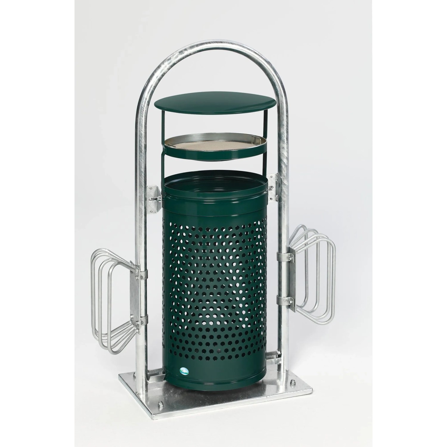 PROREGAL Abfallsammler Mit Rohrbogenständer Aschereinsatz 60 70 Liter HxBxT 116,5 x 58 x 38 cm Verzinkter Stahl Grün