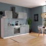 Respekta Küchenblock Malia 250 cm in Betonoptik mit E-Geräten und Edelstahlspüle.