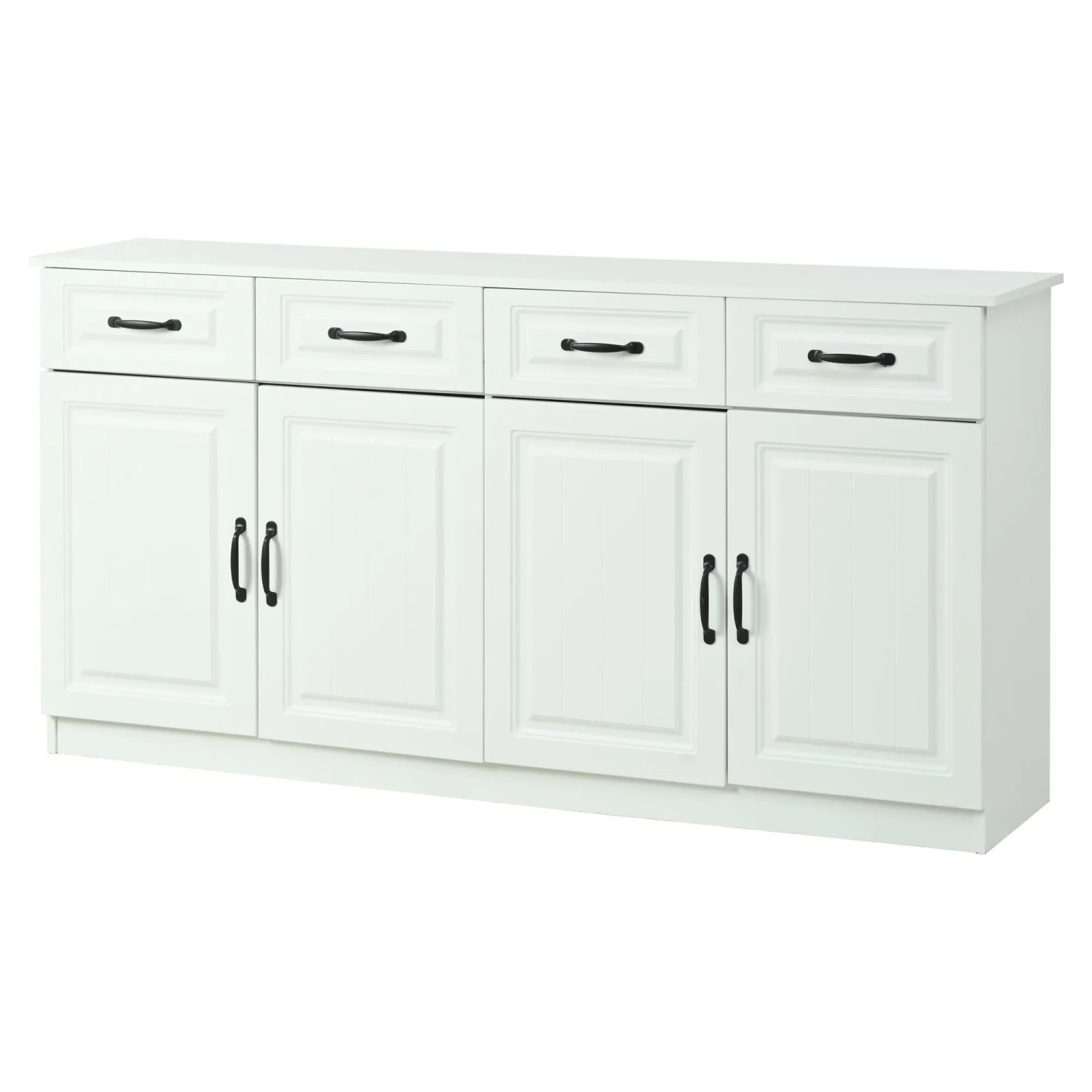okwish Sideboard mit 4 Schubladen 4 Türen Stauraum Wohnzimmer 160x35x80 cm Weiß