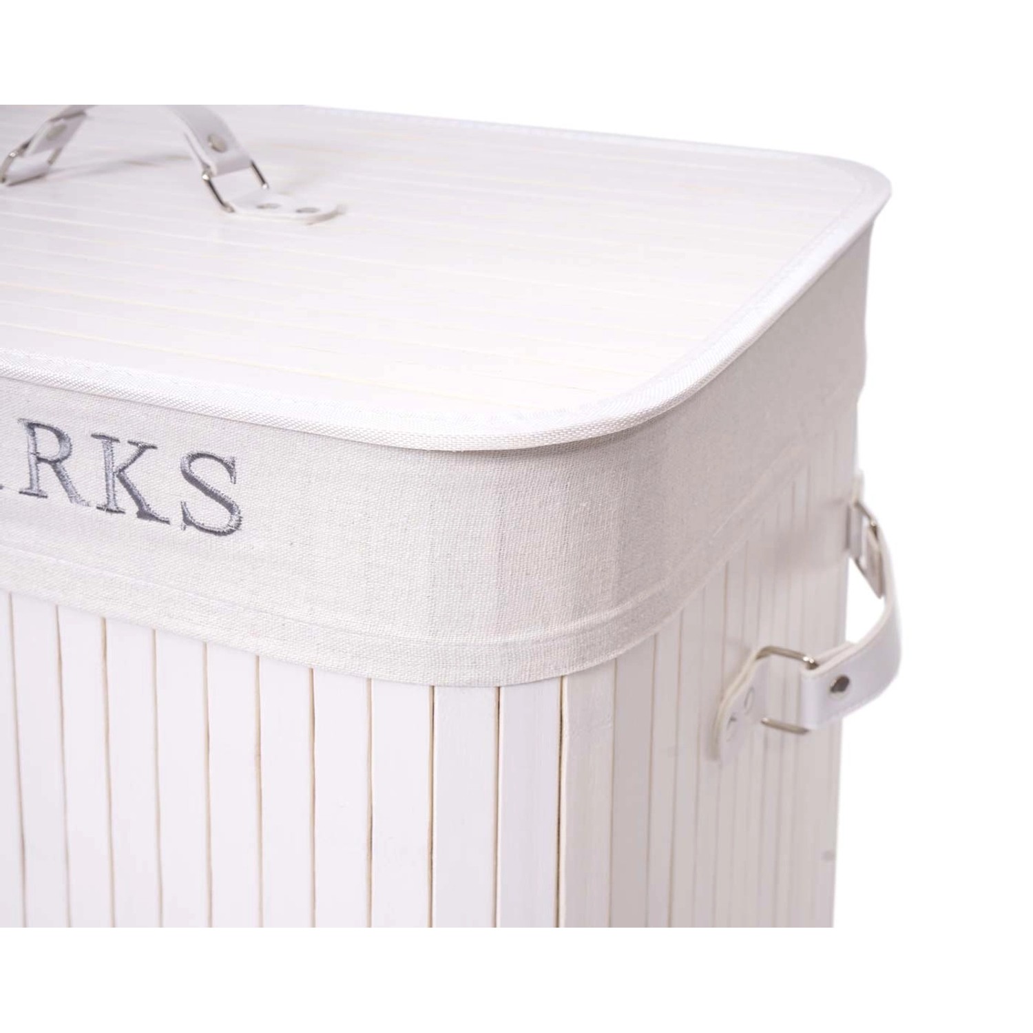 Weißer MCW Wäschekorb C21 (63x55x34cm, 100l) aus Bambus mit Tragegriffen.