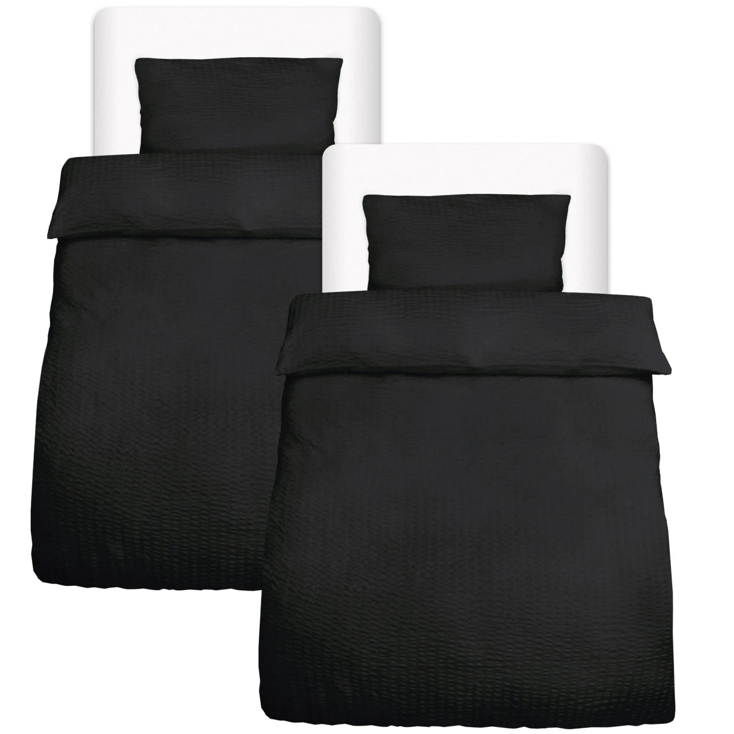 Beautissu Meline Bettbezug 155x220cm + Kissenbezug 40x80cm Schwarz Seersuck günstig online kaufen