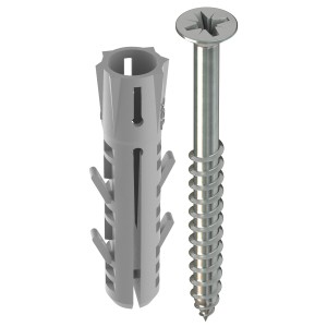 TOX Dübel und Schraube für Parkett- und Regalschienen, 10 Stück, grau.