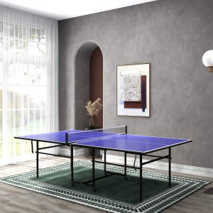 Blauer, klappbarer SPORTNOW Tischtennistisch mit Rollen, 274x152,5x75,5 cm.