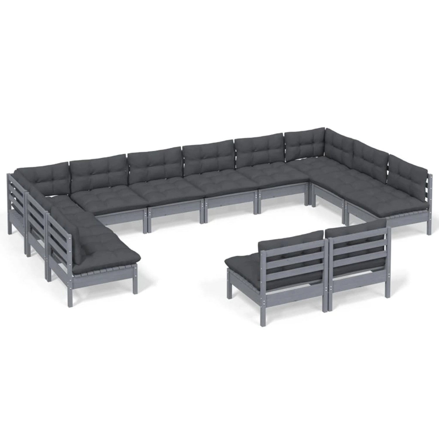 vidaXL 12-tlg Garten-Lounge-Set mit Kissen Grau Kiefer Massivholz Modell 16