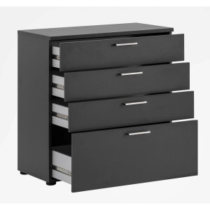 Schildmeyer Unterschrank-Kommode Serie 1500 in Anthrazit mit vier Schubladen und silbernen Griffen.