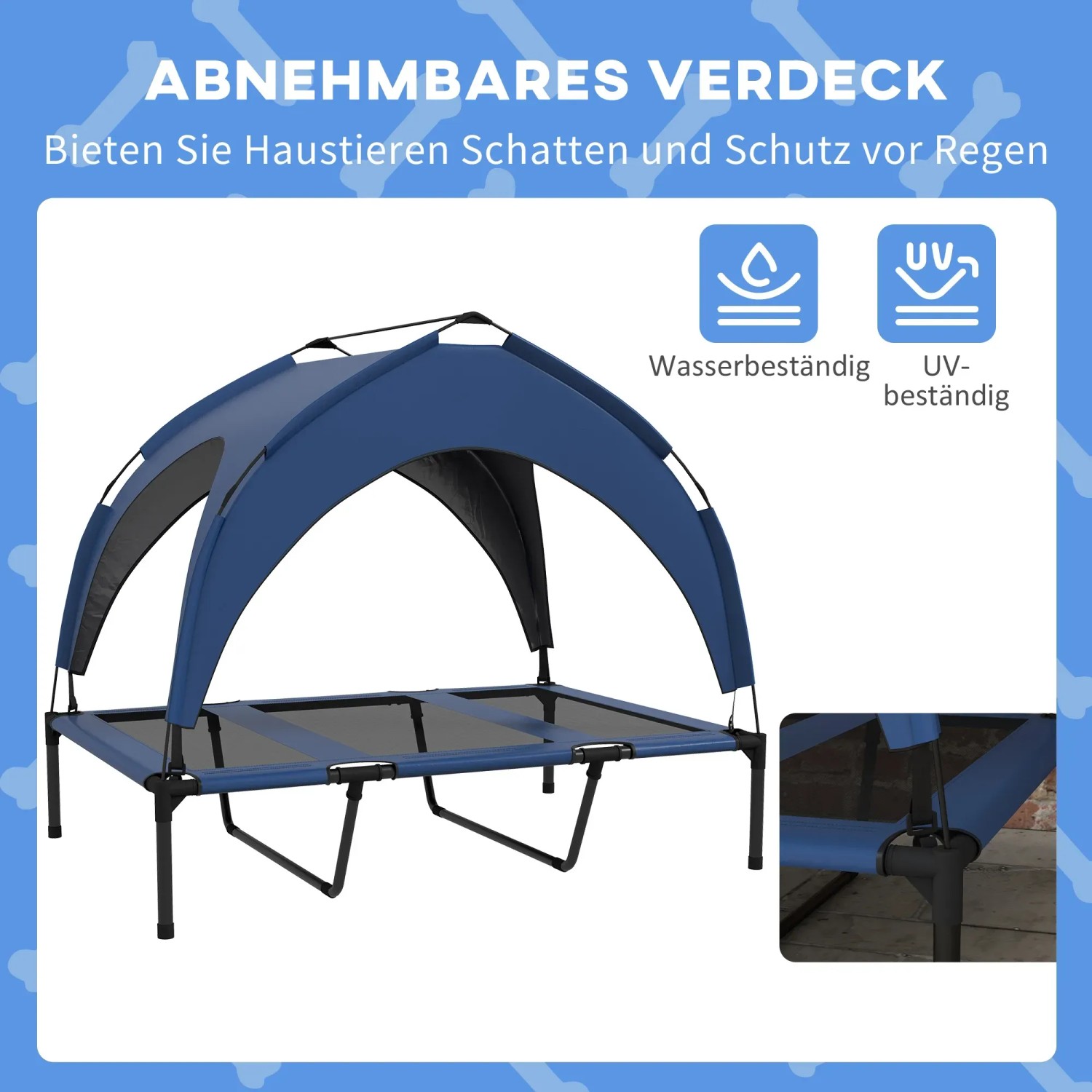 PawHut Hundebett mit Baldachin, atmungsaktiv und schattenspendend für Hunde bis 65cm Körperlänge.