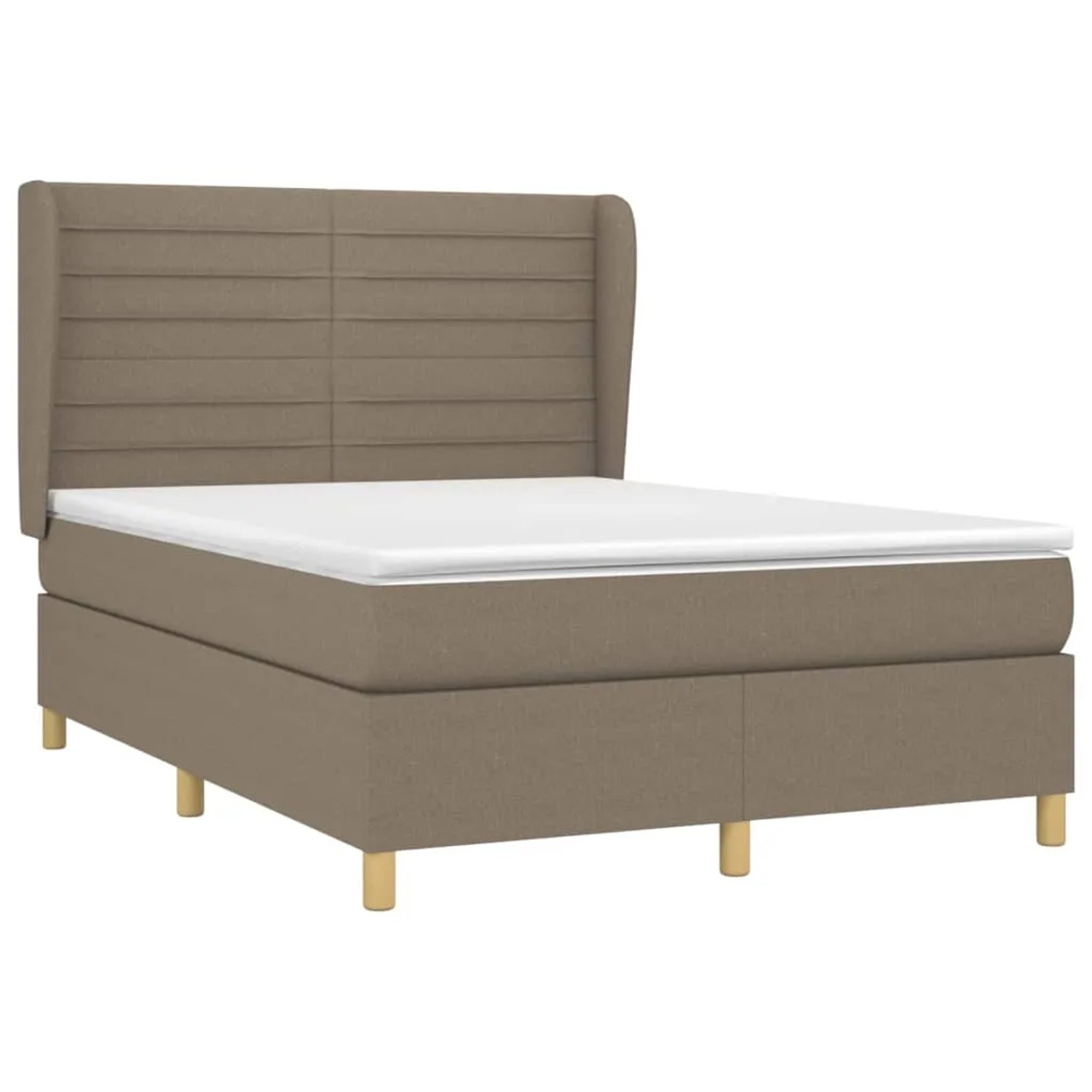Boxspringbett vidaXL in Taupe mit Matratze, Stoffbezug, Lattenrost und Kopfteil.