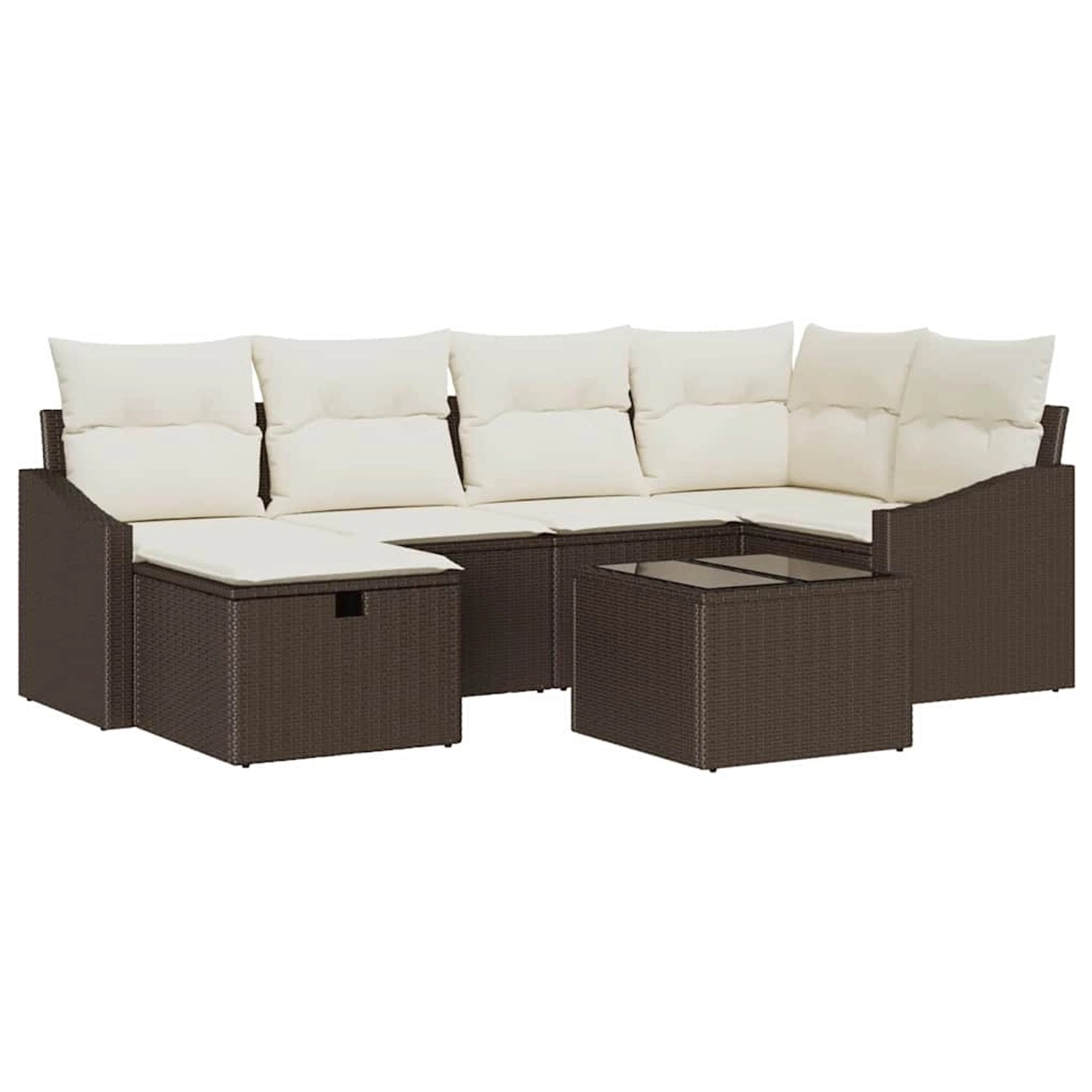 vidaXL Garten-Sofa-Set mit Kissen mit Speicher 7-Tlg Braun Creme 3359287 günstig online kaufen