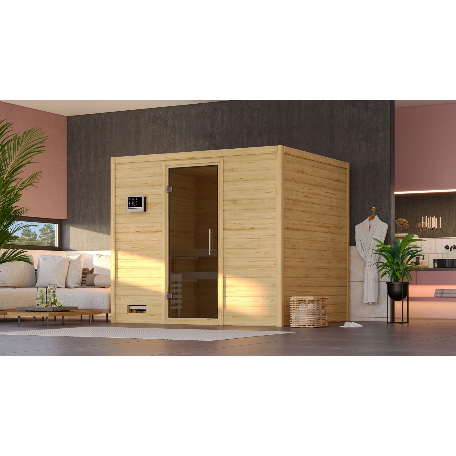 Karibu Sauna Sarina mit Bio-Ofen externe Stg.Natur günstig online kaufen