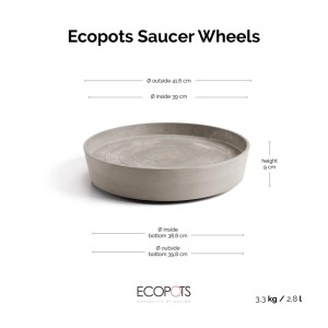 Ecopots Untersetzer Amsterdam Rollen, taupe, 41,6 cm. Praktischer Blumentopf-Untersetzer mit Rollen.