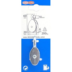 Conacord Block-Seilrolle, Stahl, einfache Ausführung, 60 mm Länge, bis 200 kg belastbar.