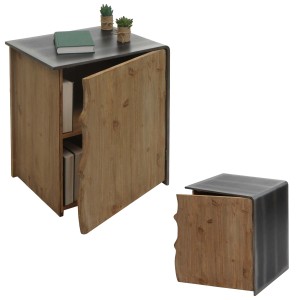 MCW Beistelltisch L76 aus Tannenholz und Metall-Optik mit Schrankfach und Holzkante.