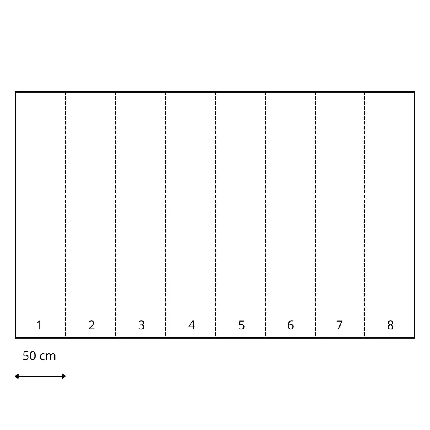 Grafik der Komar Fototapete Tiere Grün, zeigt die 8 Bahnen und Maße.
