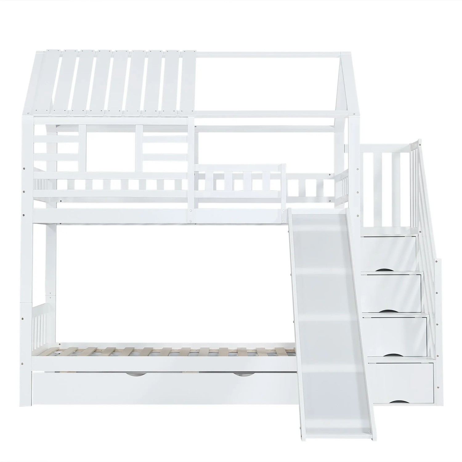 okwish Etagenbett 90x200cm mit Treppe Rutsche Stauraum Kinderzimmer Weiß ohne Matratze