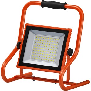 Ledvance LED-Arbeitsleuchte Worklight 30W mit Akku, orangefarbenes Gehäuse und Tragegriff.