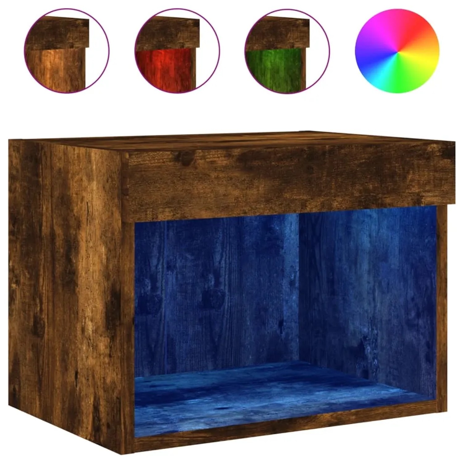 Wand-Nachttisch mit LED, Räuchereiche, 40x30x30cm, 2er Set. Schwebender Nachttisch mit RGB-Beleuchtung.