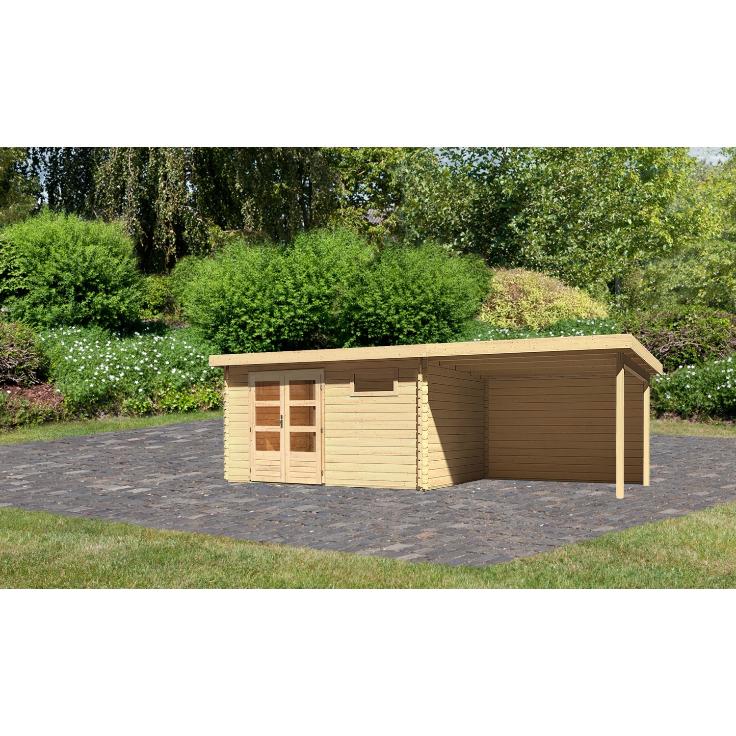 Karibu Holz-Gartenhaus Ängelholm Natur Pultdach Unbehandelt 370 cm x 280 cm günstig online kaufen