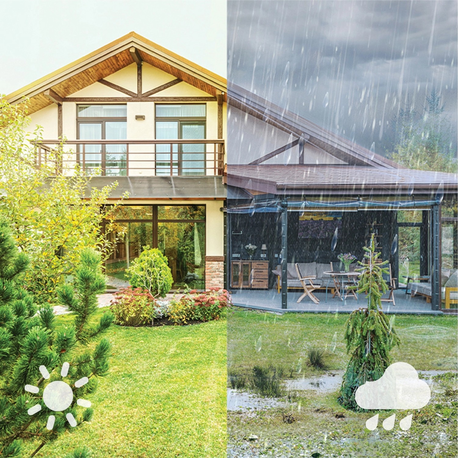 Philips Solar-Wandleuchte Shroud: Hauswand bei Sonne und Regen, energiesparend und wetterfest.