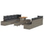 Graues 11-tlg. vidaXL Garten-Sofa-Set aus Poly Rattan mit Tisch und Kissen.