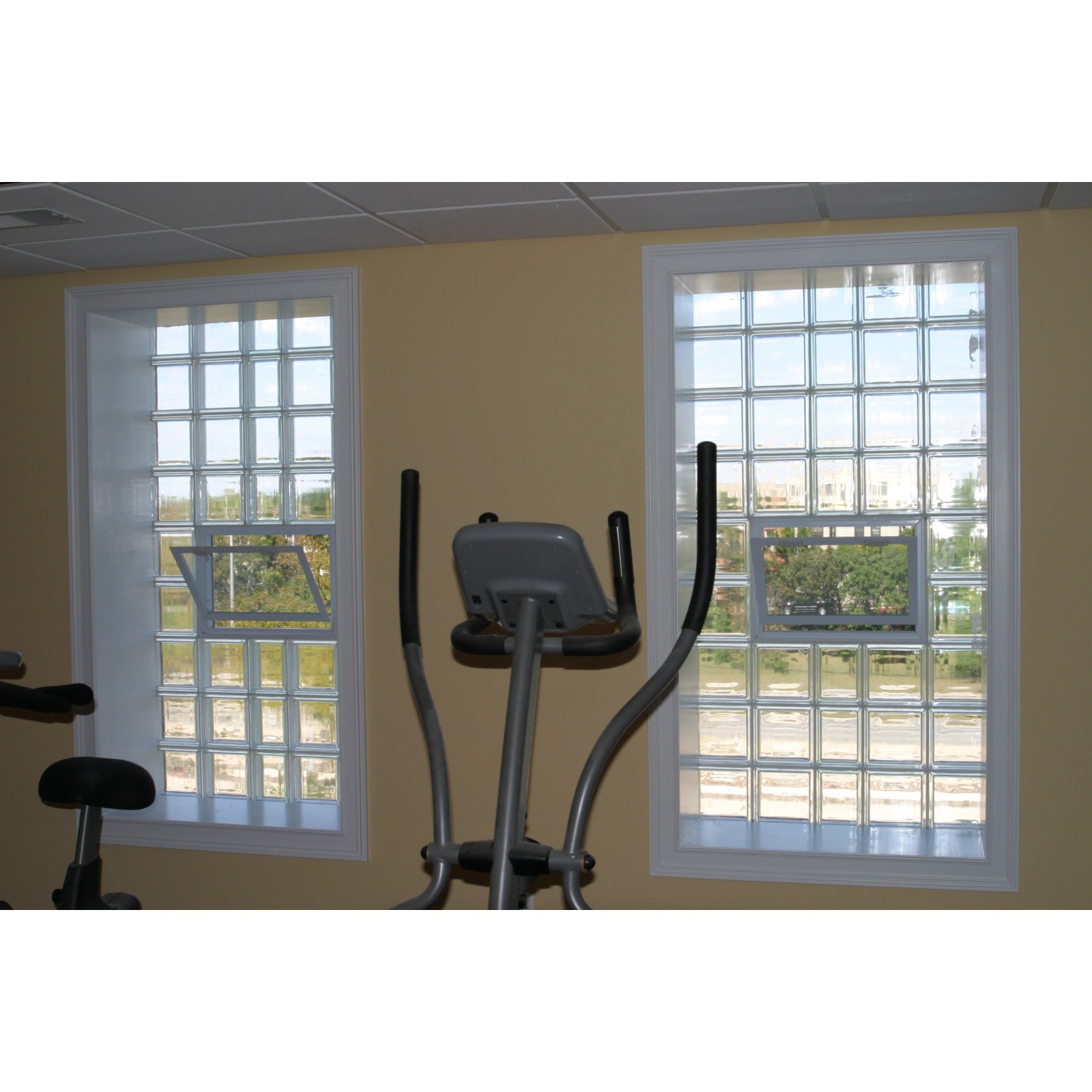 Lüftungsfenster mit Fliegengitter als Ersatz für 6 Glasbausteine (19x19x8 cm).