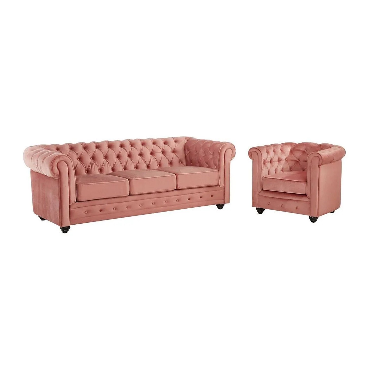 Vente-unique Couchgarnitur Mit Sessel Chesterfield Puderrosa 205 cm  82 cm