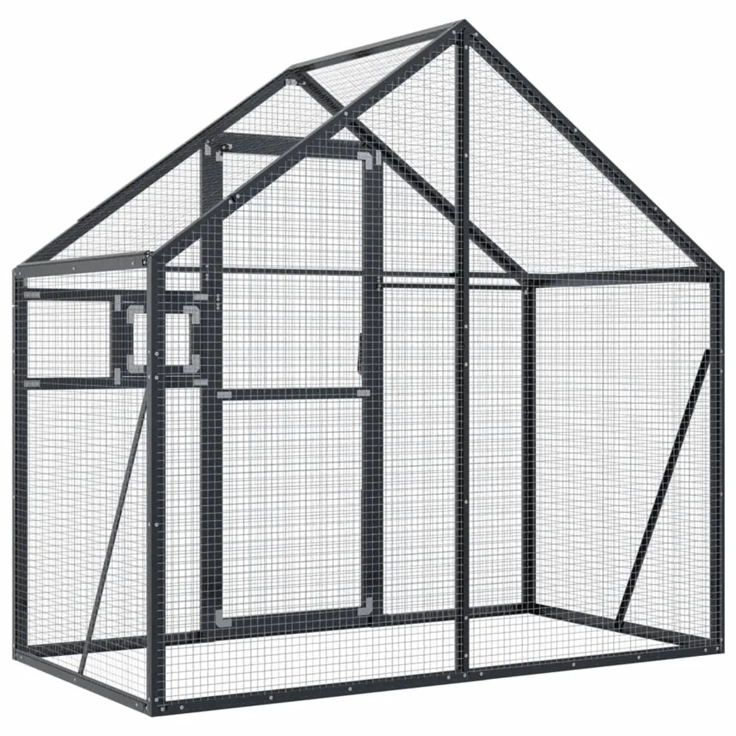 Anthrazitfarbene vidaXL Voliere aus Aluminium, 179x100x185 cm, für Vögel und Kleintiere.
