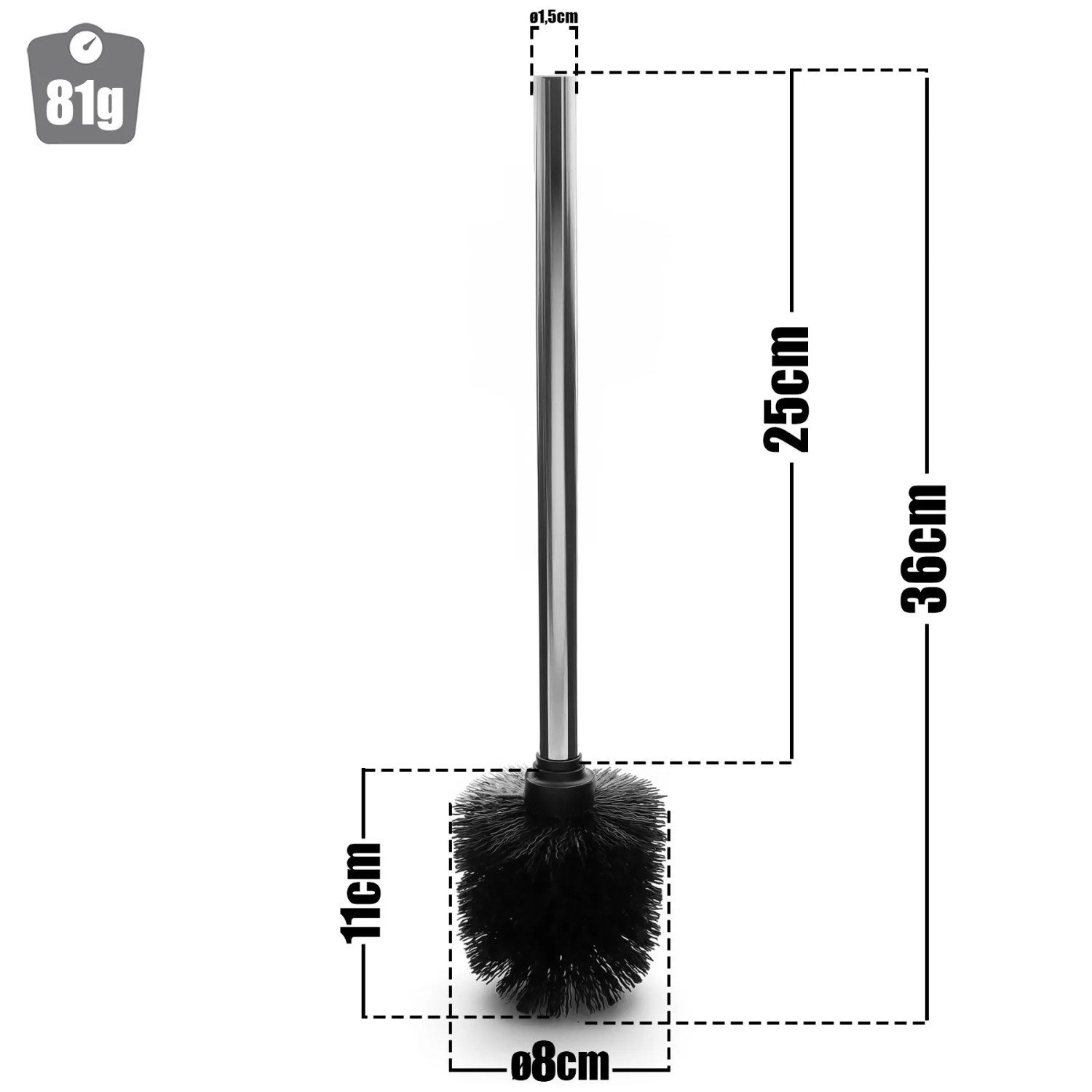 4er-Set schwarze WC-Bürsten mit Edelstahlgriff, Durchmesser 8 cm.