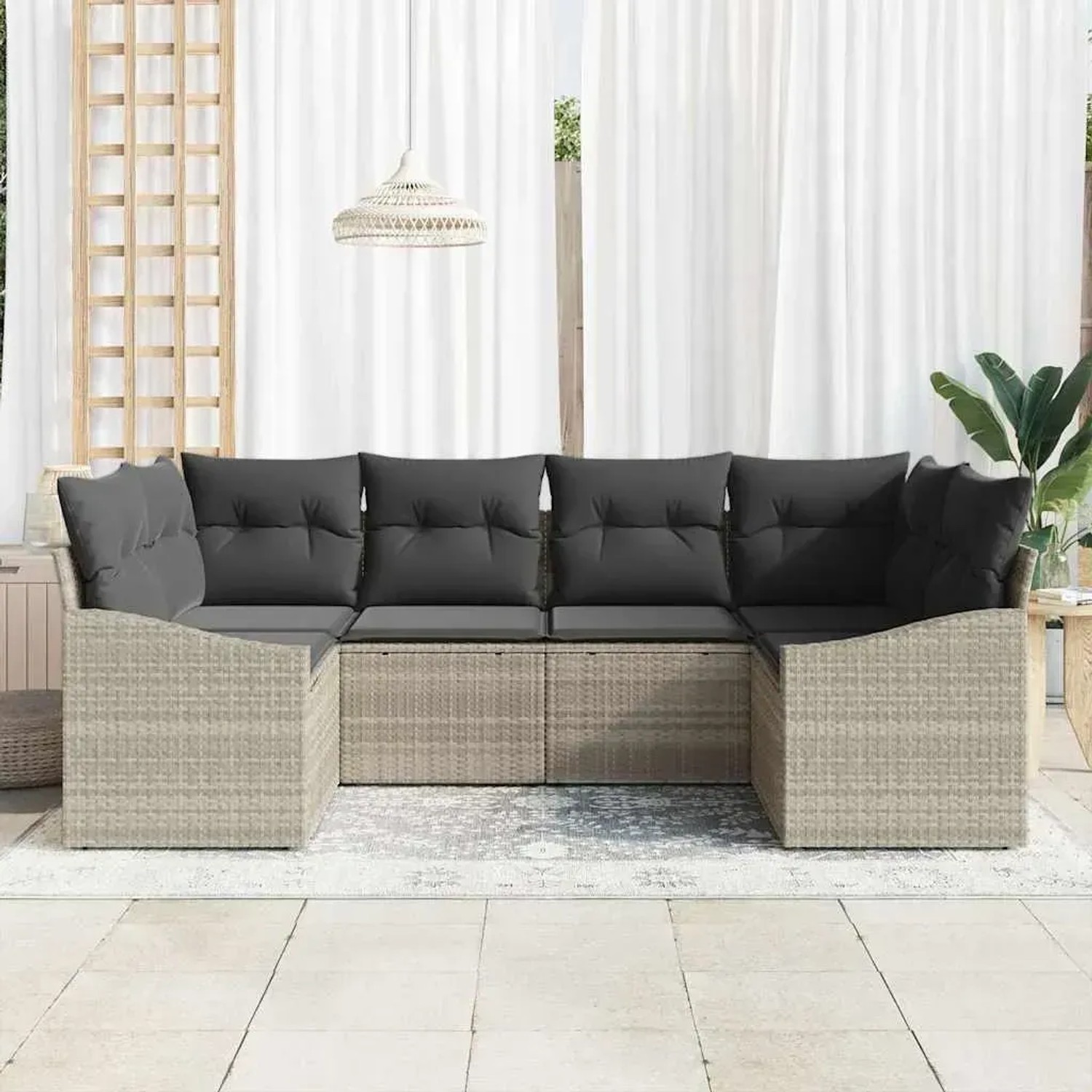 Hellgraues 6-teiliges Garten-Sofa-Set aus Poly Rattan von vidaXL für Terrasse und Garten.