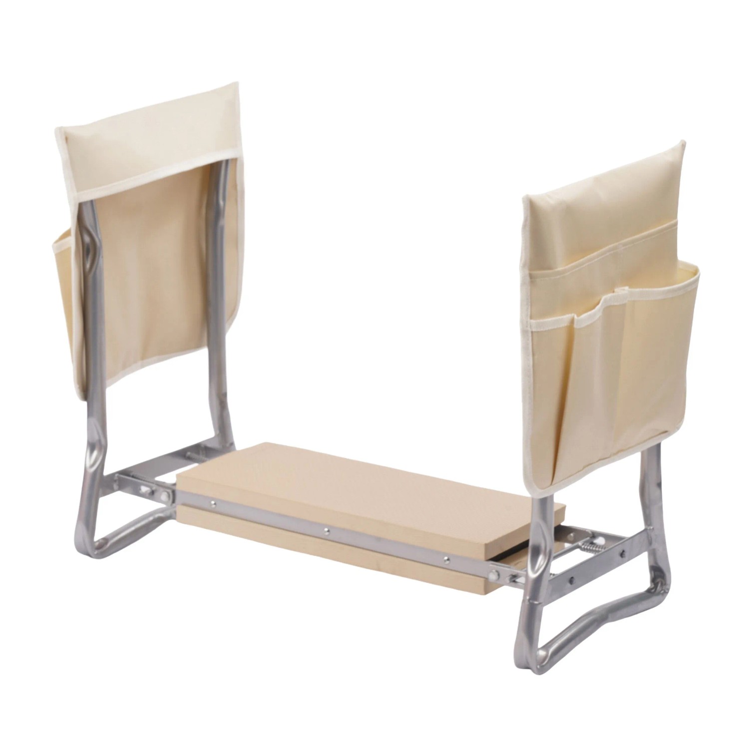 Relaxdays Kniebank Stahl Beige mit Taschen Klappbar 50 cm x 60 cm x 27,5 cm