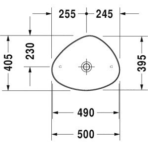 Technische Zeichnung: Duravit Cape Cod Aufsatzwaschbecken, 50 cm, weiße Keramik mit Maßangaben.